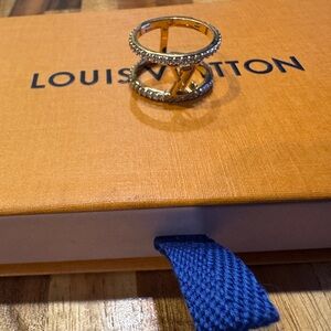 Louis Vuitton Gold Double Band Ring with Crystals